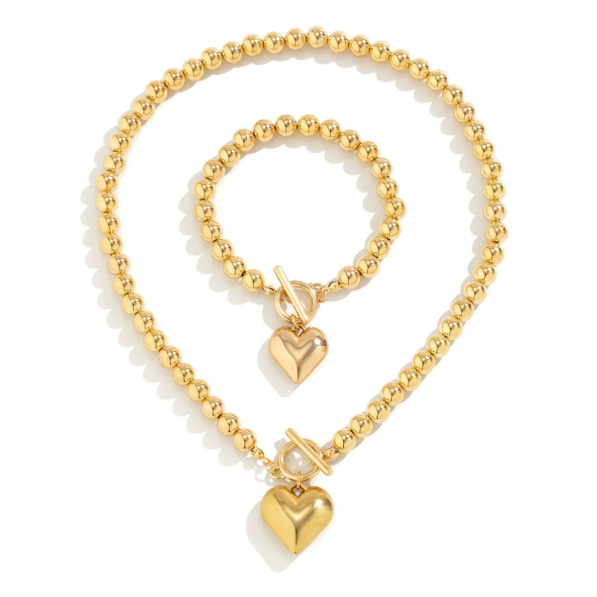 Necklace Metal Imitation Pearl Plastic Heart Shaped Ball Chain Electroplated - Image 5