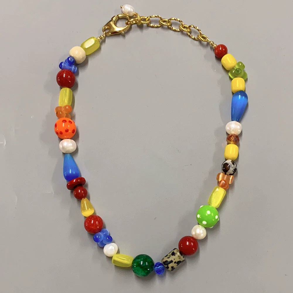 Necklace Natural Pearl Mixed Gemstone Setting Geometric Metal Electroplating Women's - Image 6