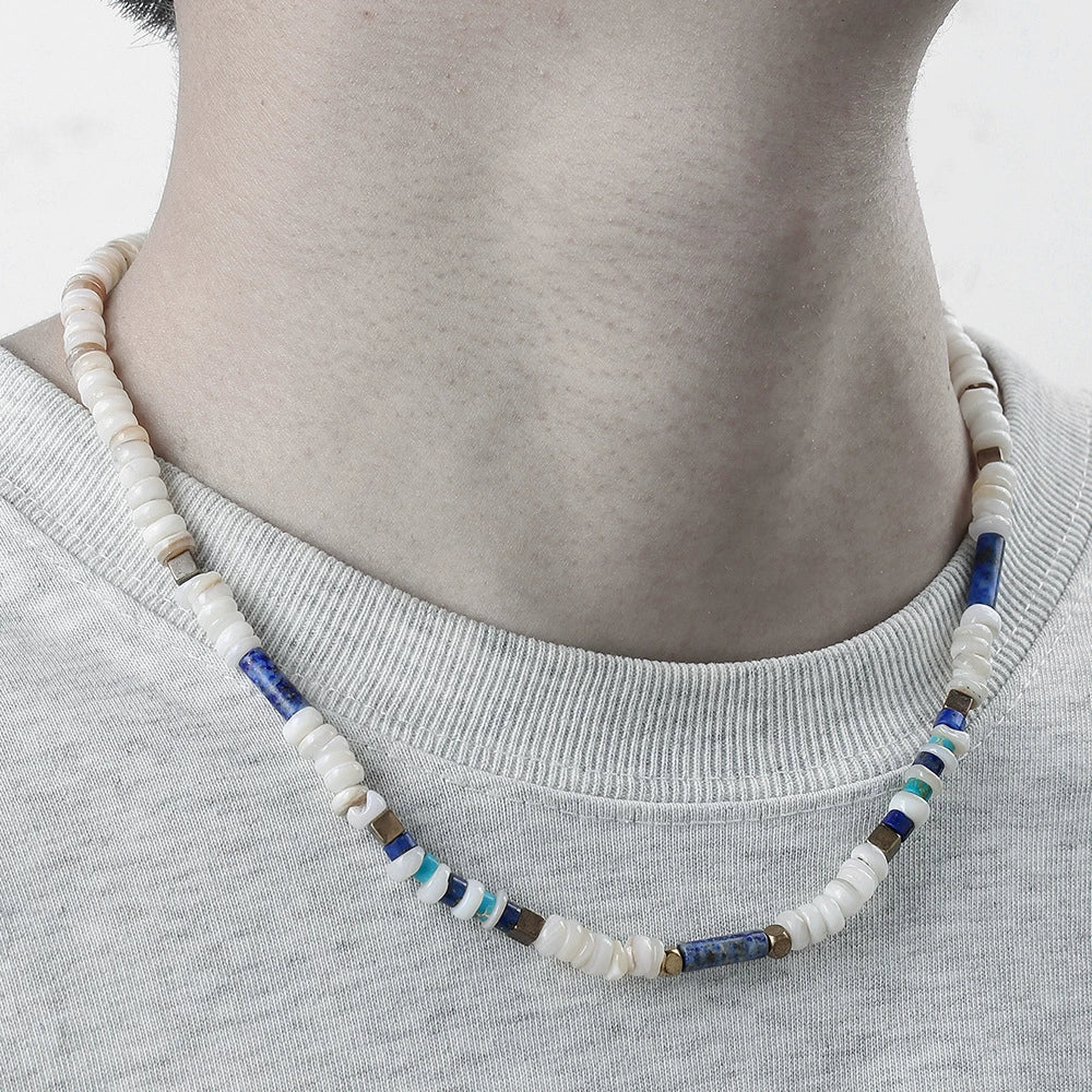Necklace Natural Stone Freshwater Shell Beaded Maillard Style Stainless Steel Geometric Oshaped Chain Handmade - Image 4