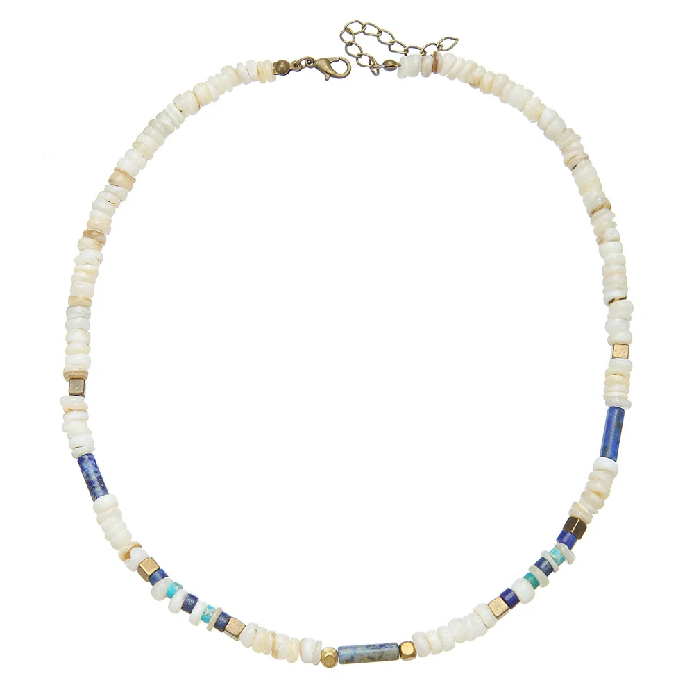 Necklace Natural Stone Freshwater Shell Beaded Maillard Style Stainless Steel Geometric Oshaped Chain Handmade - Image 5