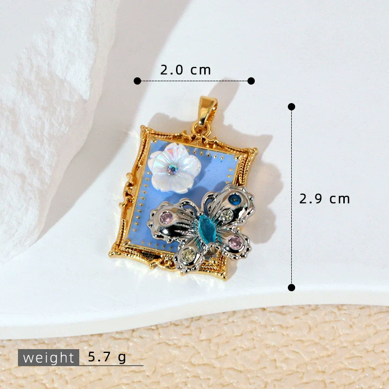 Necklace Pendant Accessories Copper Imitation Pearl Oil Drop Plants Flowers Retro Art Dripping Oil Style - Image 29
