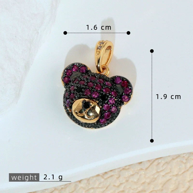 Necklace Pendant Animal Bear Copper Plated With Gold Set With Diamonds - Image 10