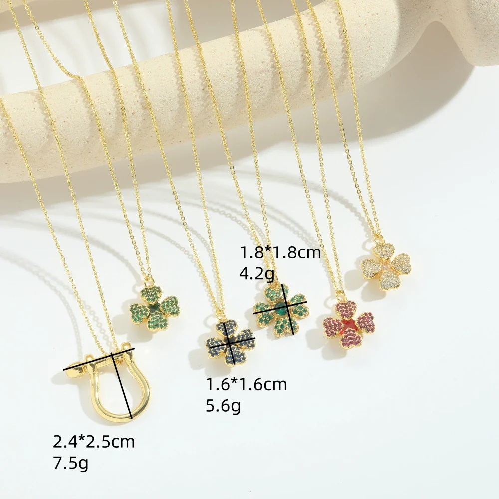 Necklace Pendant Clavicle Chain Women Simple Style Copper Electroplating Fourleaf Clover Star Design - Image 2