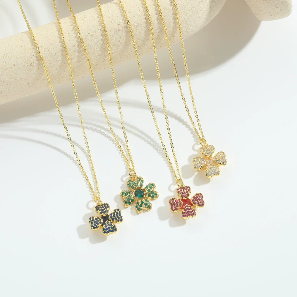 Necklace Pendant Clavicle Chain Women Simple Style Copper Electroplating Fourleaf Clover Star Design - Image 3