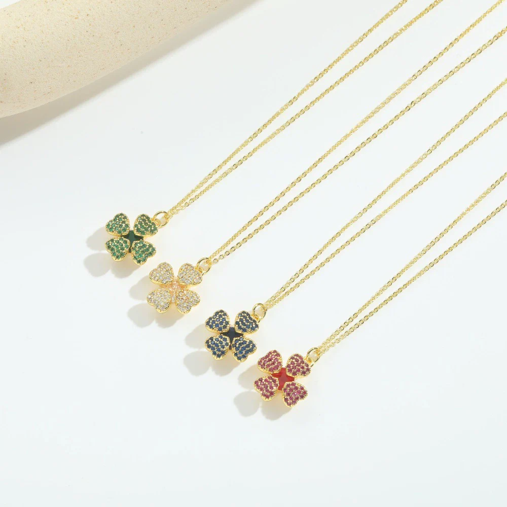 Necklace Pendant Clavicle Chain Women Simple Style Copper Electroplating Fourleaf Clover Star Design - Image 5
