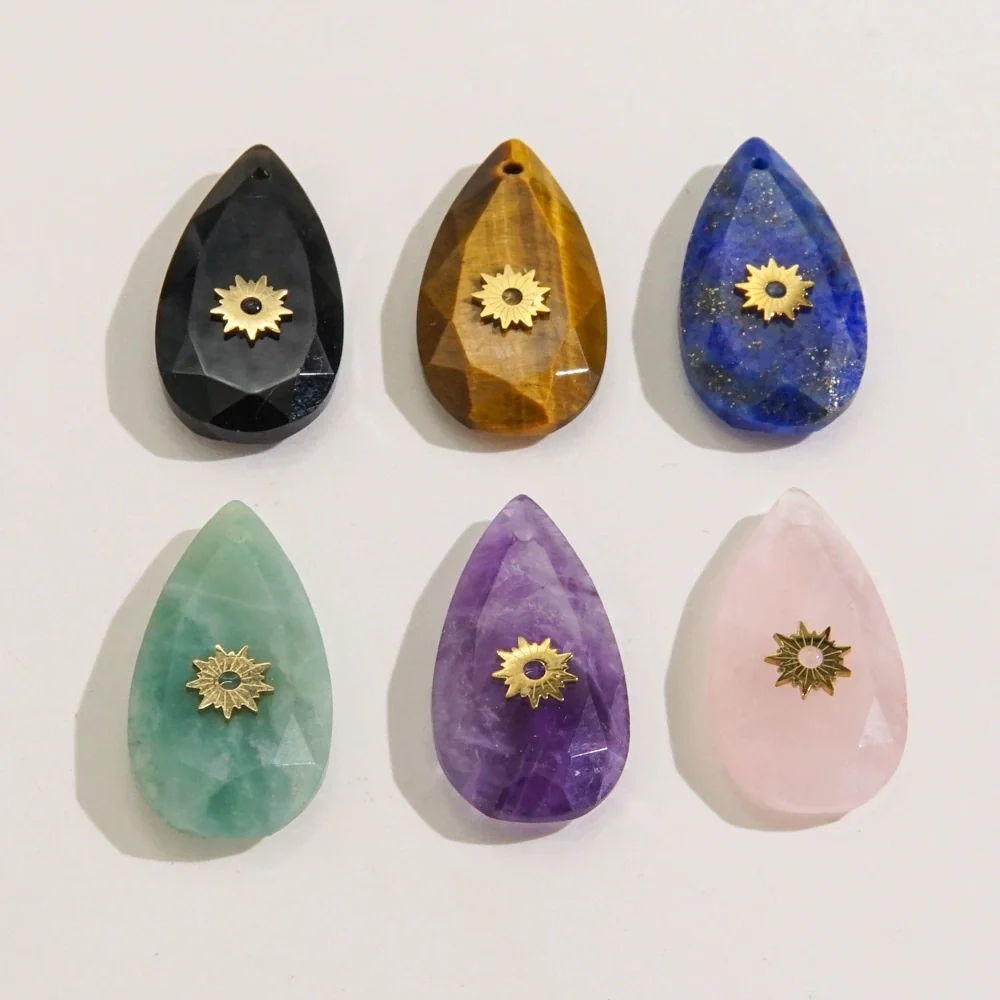 Necklace Pendant Jewelry Accessories Stainless Steel Natural Stone Inlay Hand Cut Water Drops Style