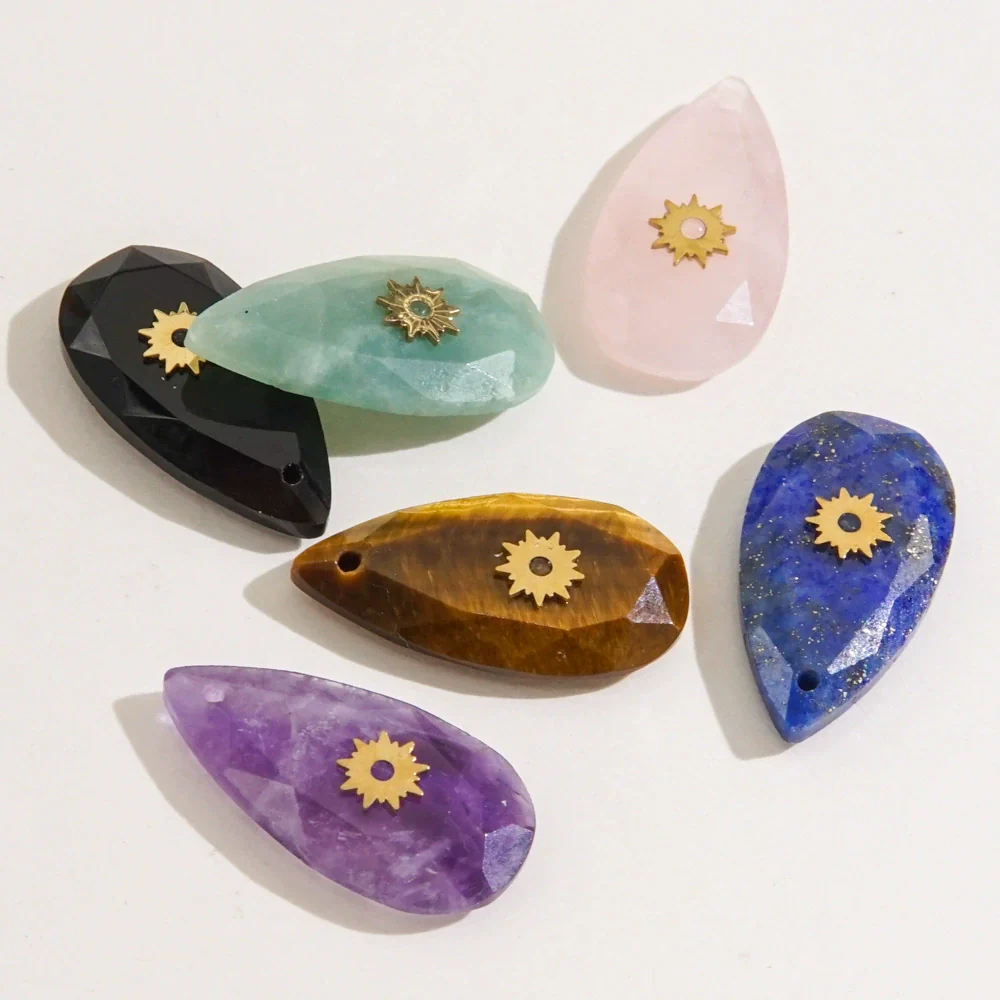 Necklace Pendant Jewelry Accessories Stainless Steel Natural Stone Inlay Hand Cut Water Drops Style - Image 2