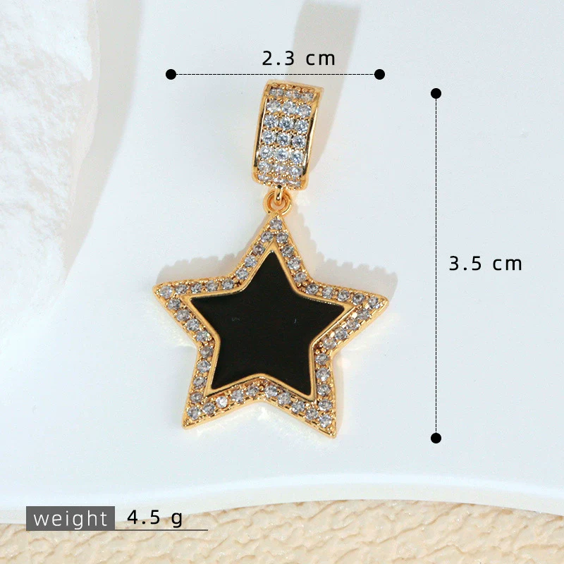 Necklace Pendant Retro Star Black Oil Drop Shield Copper Micropaved Geometric Letters Numbers Text Diy Accessories - Image 10