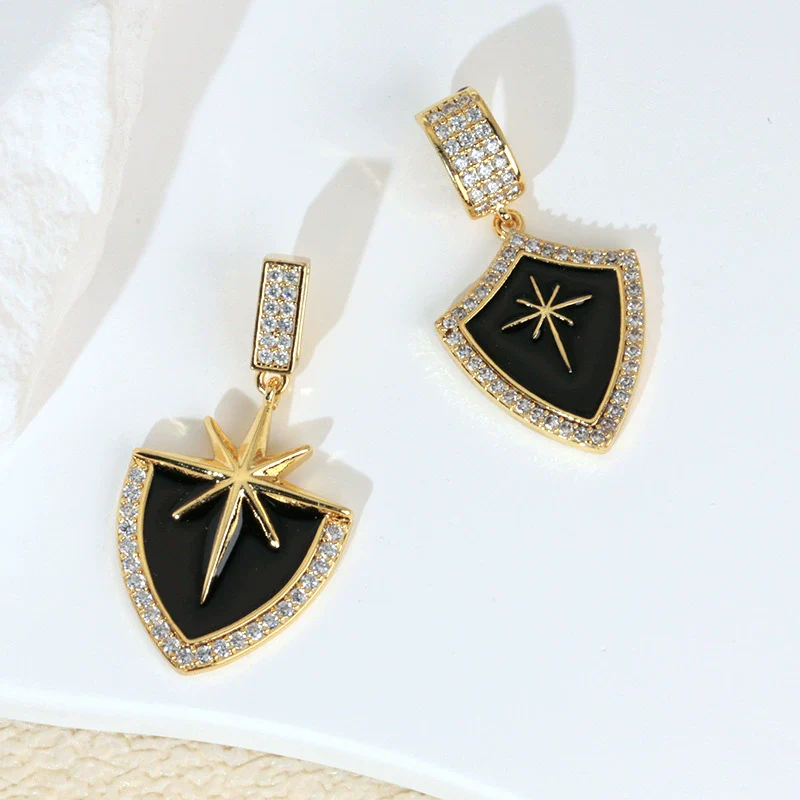 Necklace Pendant Retro Star Black Oil Drop Shield Copper Micropaved Geometric Letters Numbers Text Diy Accessories - Image 2