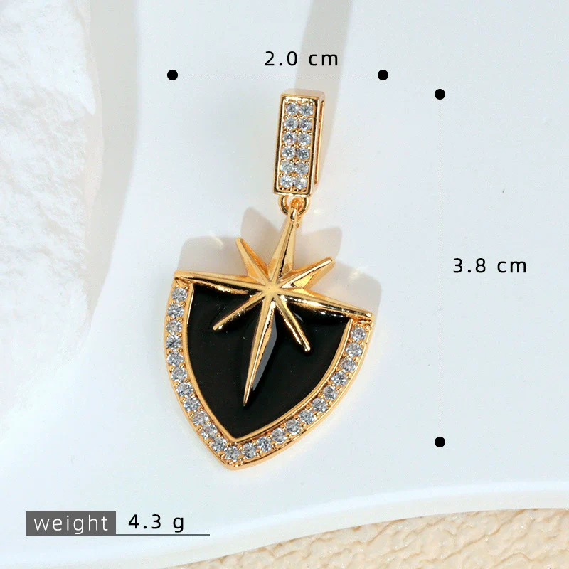 Necklace Pendant Retro Star Black Oil Drop Shield Copper Micropaved Geometric Letters Numbers Text Diy Accessories - Image 6