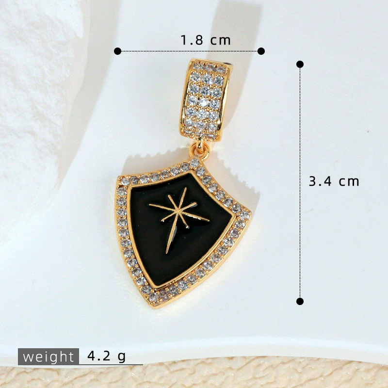 Necklace Pendant Retro Star Black Oil Drop Shield Copper Micropaved Geometric Letters Numbers Text Diy Accessories - Image 7