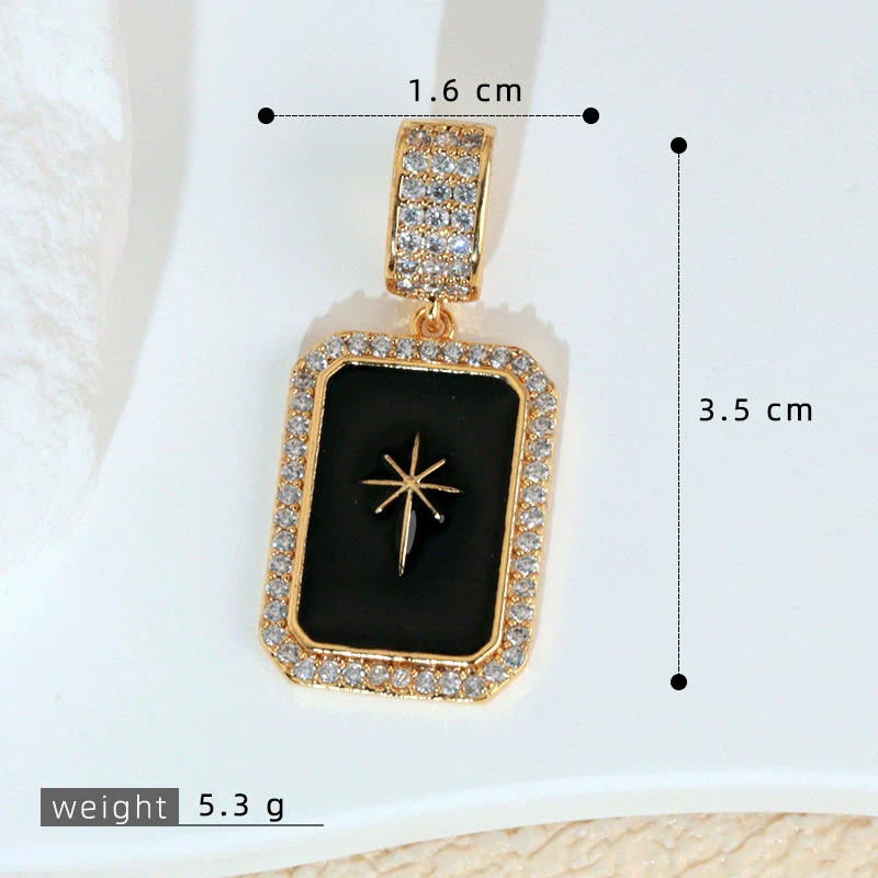 Necklace Pendant Retro Star Black Oil Drop Shield Copper Micropaved Geometric Letters Numbers Text Diy Accessories - Image 9
