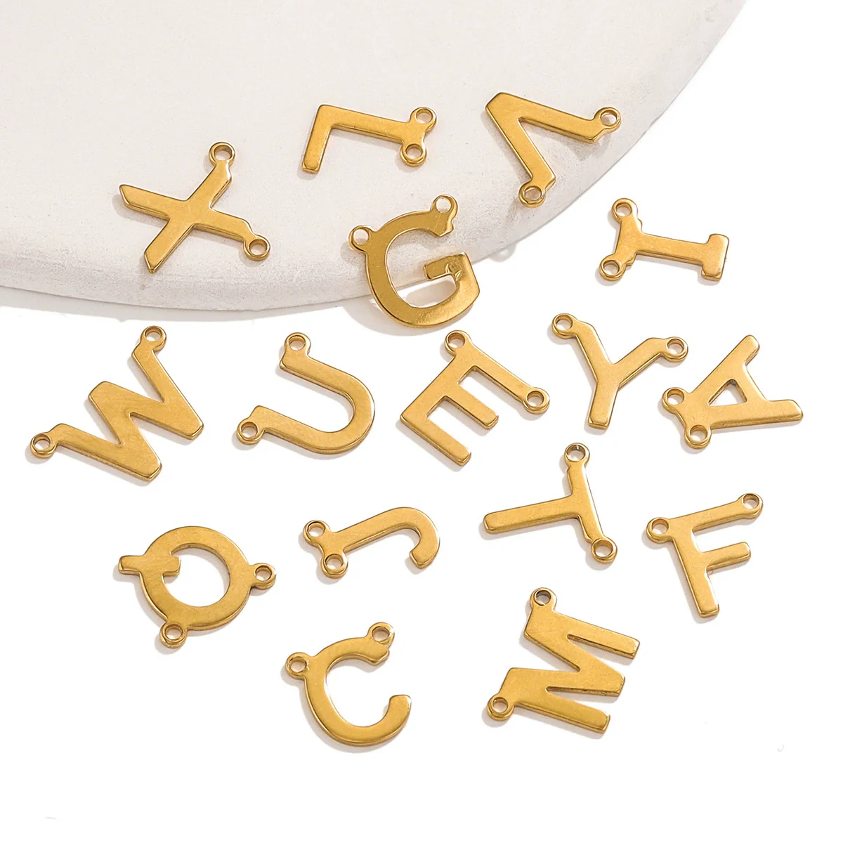Necklace Pendant Stainless Steel 18K Gold Plated Electroplated Mini Letter Double Hole Jewelry Accessories - Image 3