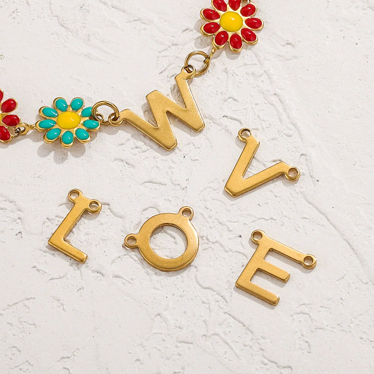Necklace Pendant Stainless Steel 18K Gold Plated Electroplated Mini Letter Double Hole Jewelry Accessories - Image 4
