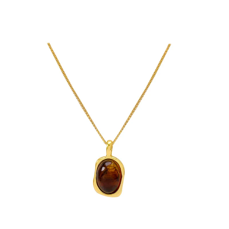 Necklace Pendant Women's Titanium Steel Alloy Geometric Electroplating Imitation Tiger Eye Clavicle Chain Light Luxury Niche Highend Sense Allmatch Internet Celebrity Accessories - Image 5