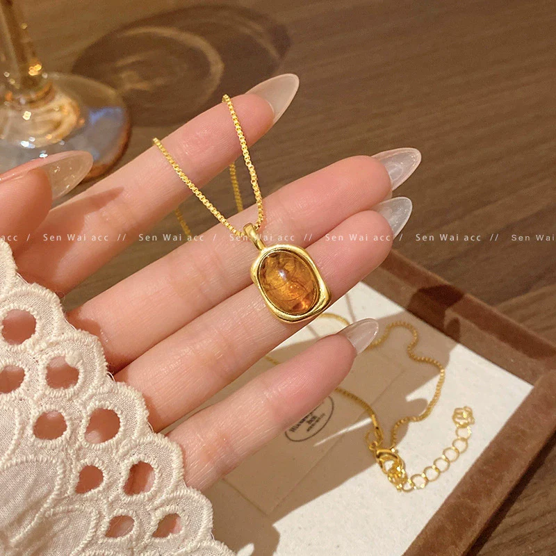 Necklace Pendant Women's Titanium Steel Alloy Geometric Electroplating Imitation Tiger Eye Clavicle Chain Light Luxury Niche Highend Sense Allmatch Internet Celebrity Accessories - Image 6