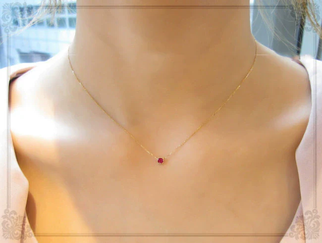 Necklace Red Corundum S925 Sterling Silver Geometric Cake Shaped Diamond - Image 5