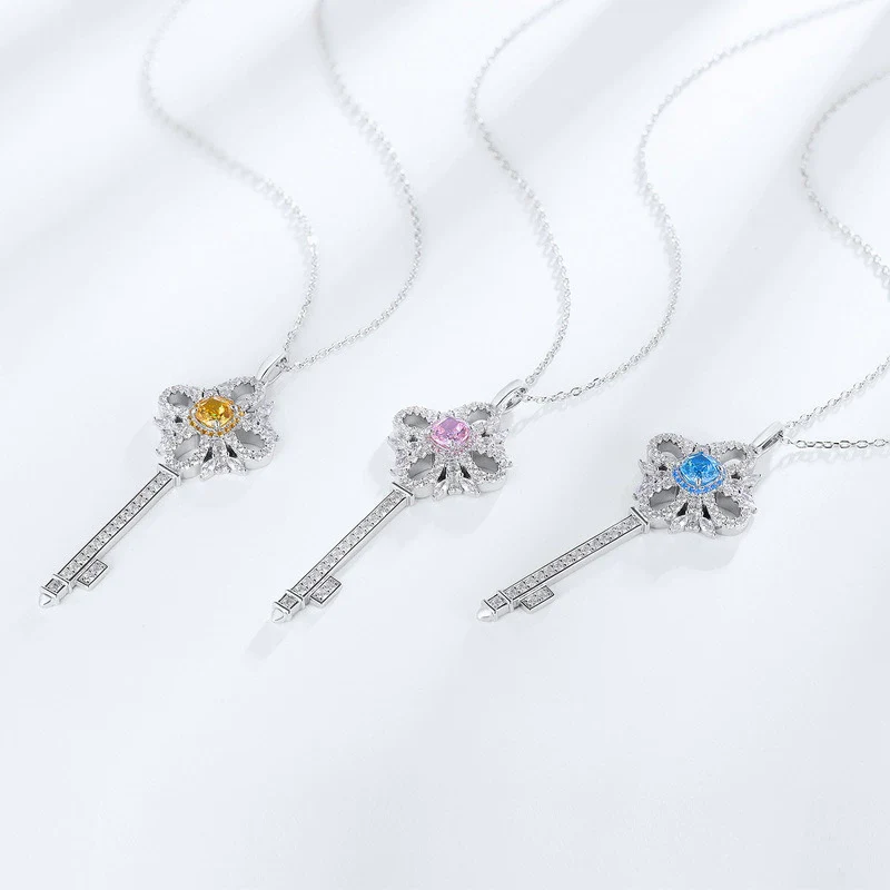 Necklace S925 Silver Geometric High Carbon Diamond Set With Precious Stones Pendant - Image 2