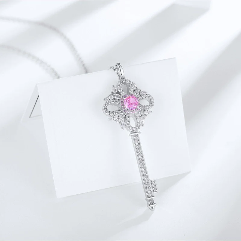 Necklace S925 Silver Geometric High Carbon Diamond Set With Precious Stones Pendant - Image 3