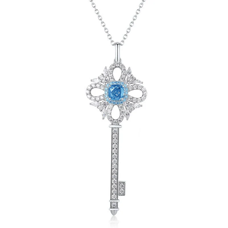 Necklace S925 Silver Geometric High Carbon Diamond Set With Precious Stones Pendant - Image 5
