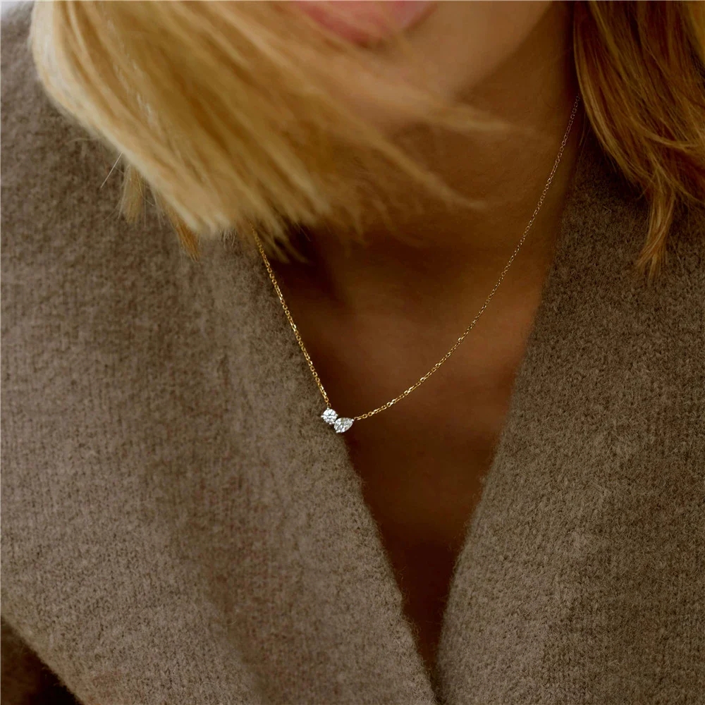 Necklace S925 Sterling Silver Geometric Water Drops Pear Shaped Pendant O Chain Light Luxury Women's - Image 2