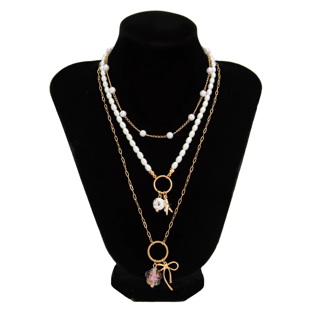 Necklace Set Alloy Beaded With Bow Star Pattern Electroplating For Women - Image 4