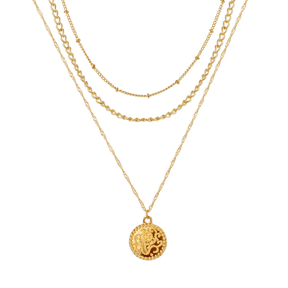 Necklace Set Alloy Metal Geometric Embossed Pendant Electroplating Snake Bone Chain Light Luxury Style Women's - Image 20