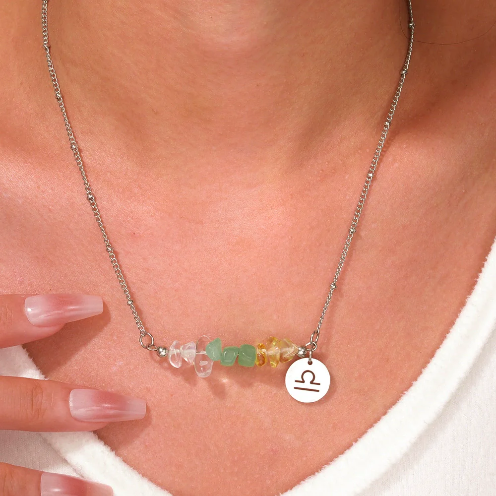 Necklace Stainless Steel Alloy Gravel Geometric Constellation Pendant O Word Chain - Image 3