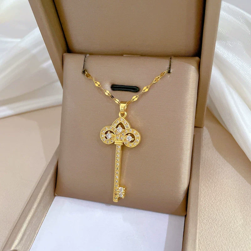 Necklace Stainless Steel Copper Geometric Crown Key Light Luxury Elegant Gorgeous Unisex - Image 3