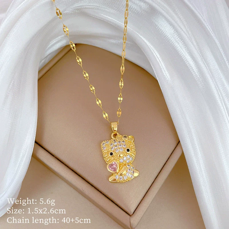 Necklace Stainless Steel Copper Geometric Kitty Full Diamond Light Luxury Elegant Gorgeous Unisex Allmatch Clavicle Chain - Image 6