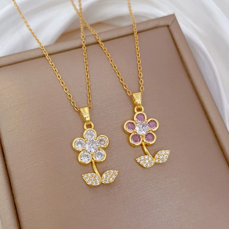 Necklace Stainless Steel Copper Geometric Leaf Five Petal Flower Light Luxury Elegant Gorgeous Unisex