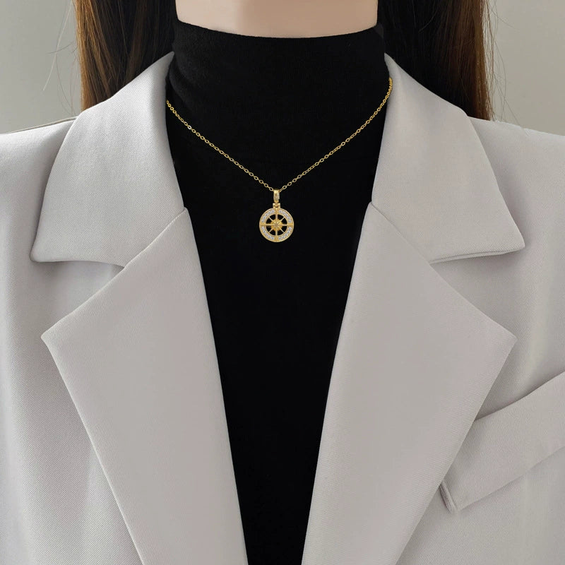 Necklace Stainless Steel Copper Geometric Round Star Flower Light Luxury Style Unisex - Image 2