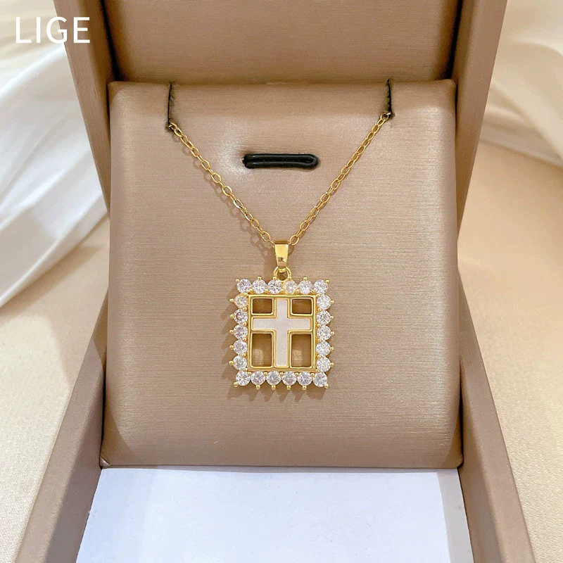 Necklace Stainless Steel Copper Geometric Square Cross Light Luxury Elegant Gorgeous Cartoon Minimalist Unisex