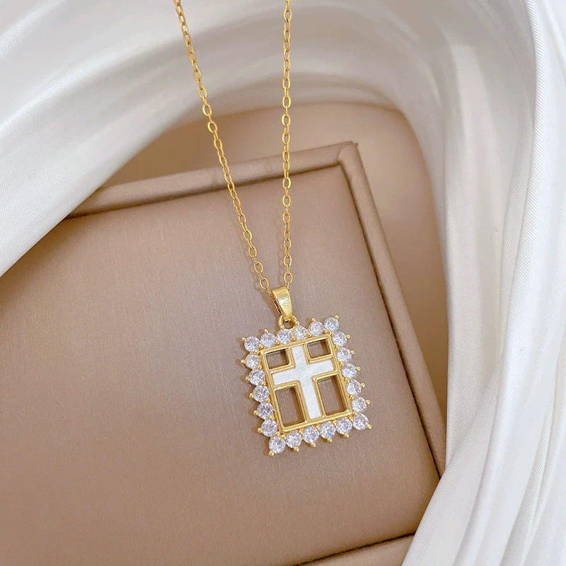 Necklace Stainless Steel Copper Geometric Square Cross Light Luxury Elegant Gorgeous Cartoon Minimalist Unisex - Image 3