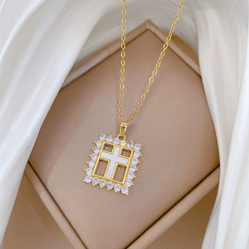 Necklace Stainless Steel Copper Geometric Square Cross Light Luxury Elegant Gorgeous Cartoon Minimalist Unisex - Image 4