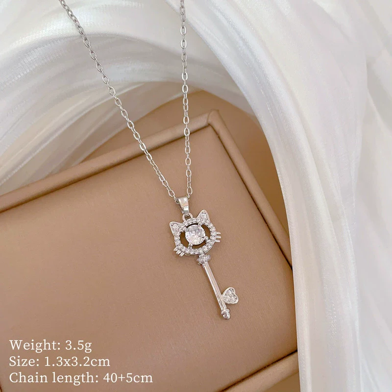 Necklace Stainless Steel Copper Geometric Titanium Steel Cat Key Zircon Light Luxury Elegant Gorgeous Unisex - Image 6