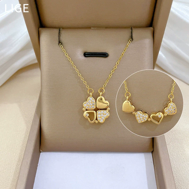 Necklace Stainless Steel Copper Heart Fourleaf Flower Animal Zodiac Cartoon Style