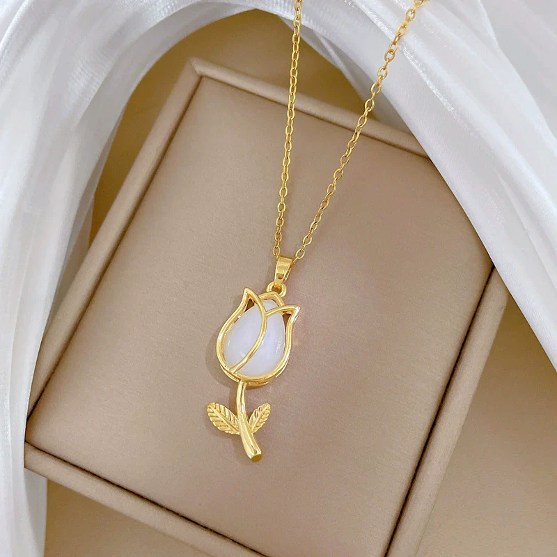 Necklace Stainless Steel Copper White Tulip Animal Zodiac Light Luxury Elegant Gorgeous Unisex - Image 4