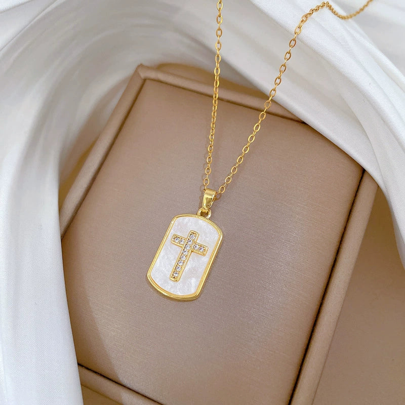 Necklace Stainless Steel Geometric Cross Shell Luxury Style - Image 3