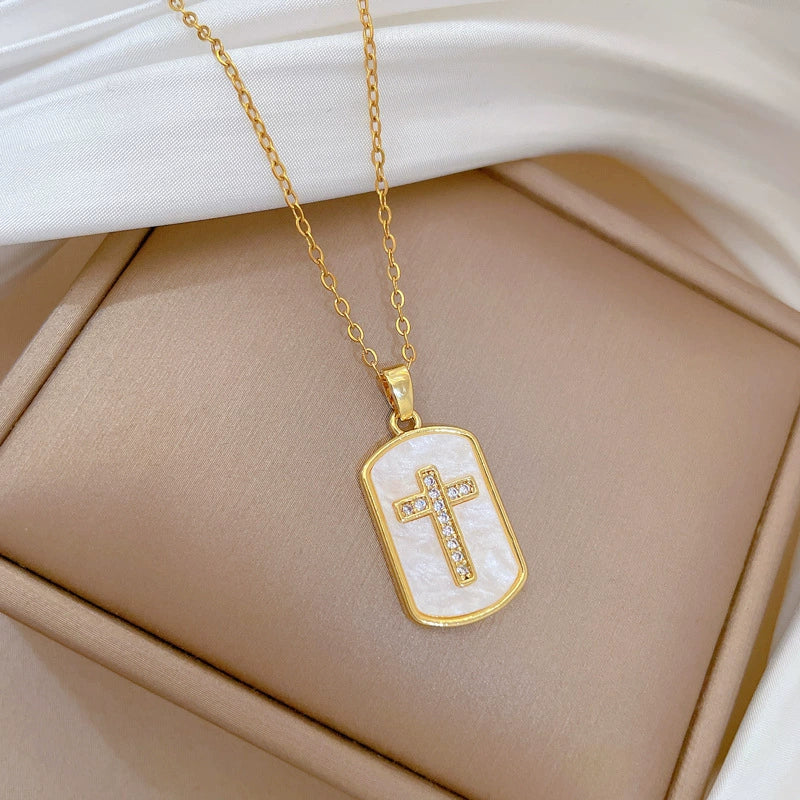 Necklace Stainless Steel Geometric Cross Shell Luxury Style - Image 4