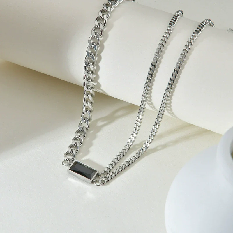 Necklace Stainless Steel Geometric Electroplating Hiphop Square - Image 2