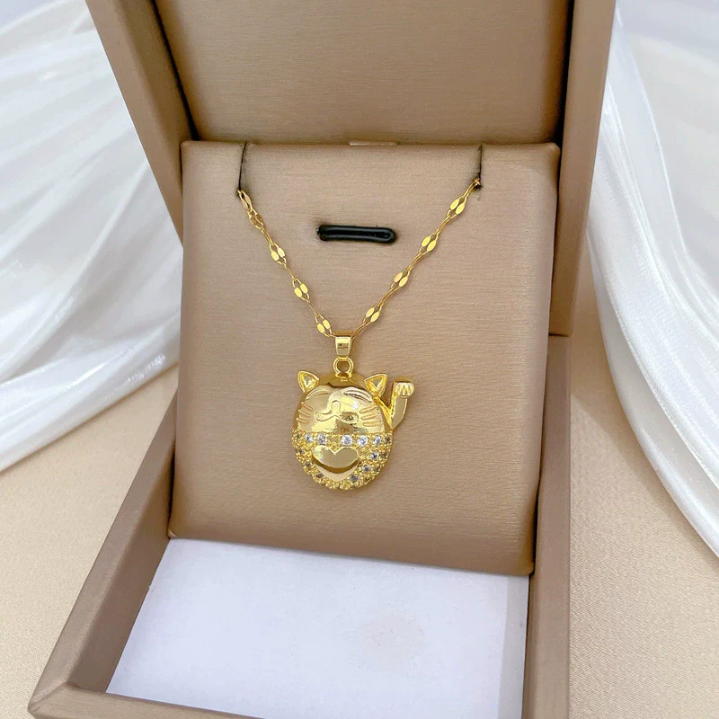 Necklace Stainless Steel Geometric Lucky Cat Design For Women - Image 4