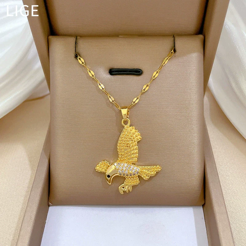Necklace Stainless Steel Geometric Titanium Steel Eagle Dive Light Luxury Gorgeous Diamond Unisex