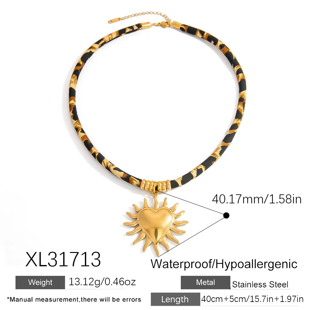 Necklace Stainless Steel Leopard Print Geometric Sunfish Pendant Electroplating For Women - Image 6