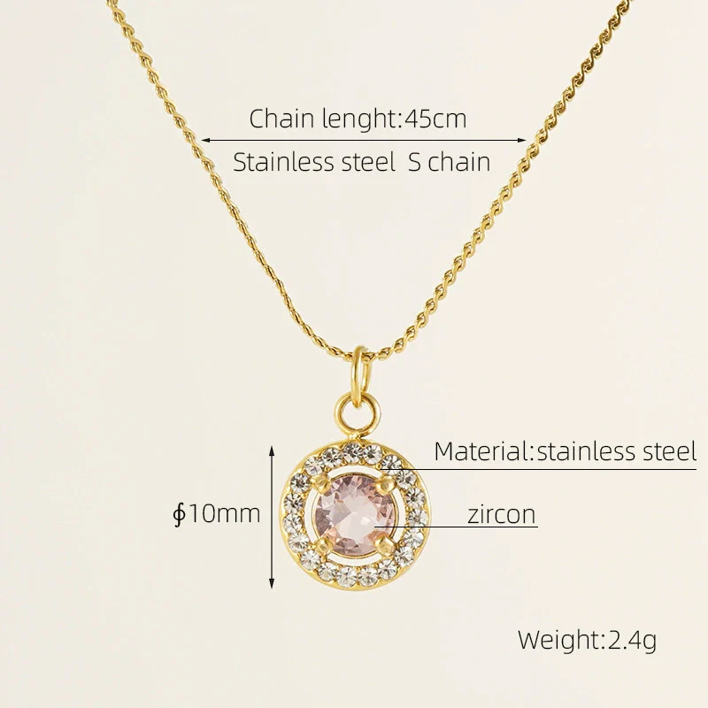 Necklace 316L Stainless Steel 18K Gold Plated Light Luxury Geometric Inlaid Zircon Sshaped Pendant For Women - Image 12