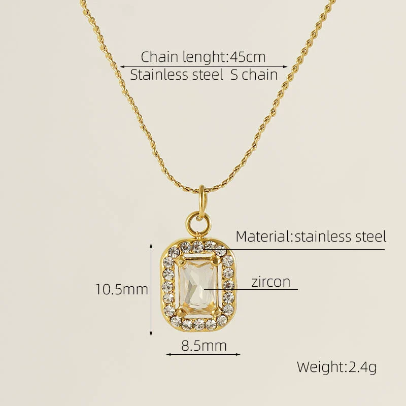 Necklace 316L Stainless Steel 18K Gold Plated Light Luxury Geometric Inlaid Zircon Sshaped Pendant For Women - Image 16