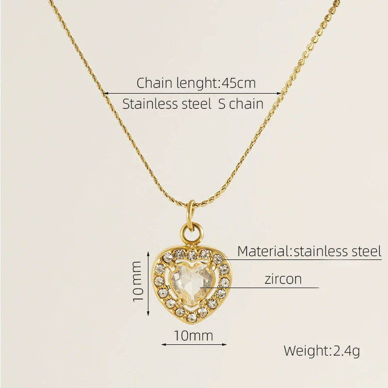 Necklace 316L Stainless Steel 18K Gold Plated Light Luxury Geometric Inlaid Zircon Sshaped Pendant For Women - Image 21