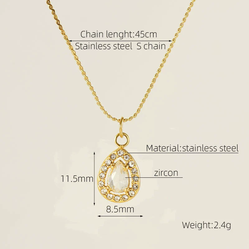 Necklace 316L Stainless Steel 18K Gold Plated Light Luxury Geometric Inlaid Zircon Sshaped Pendant For Women - Image 26