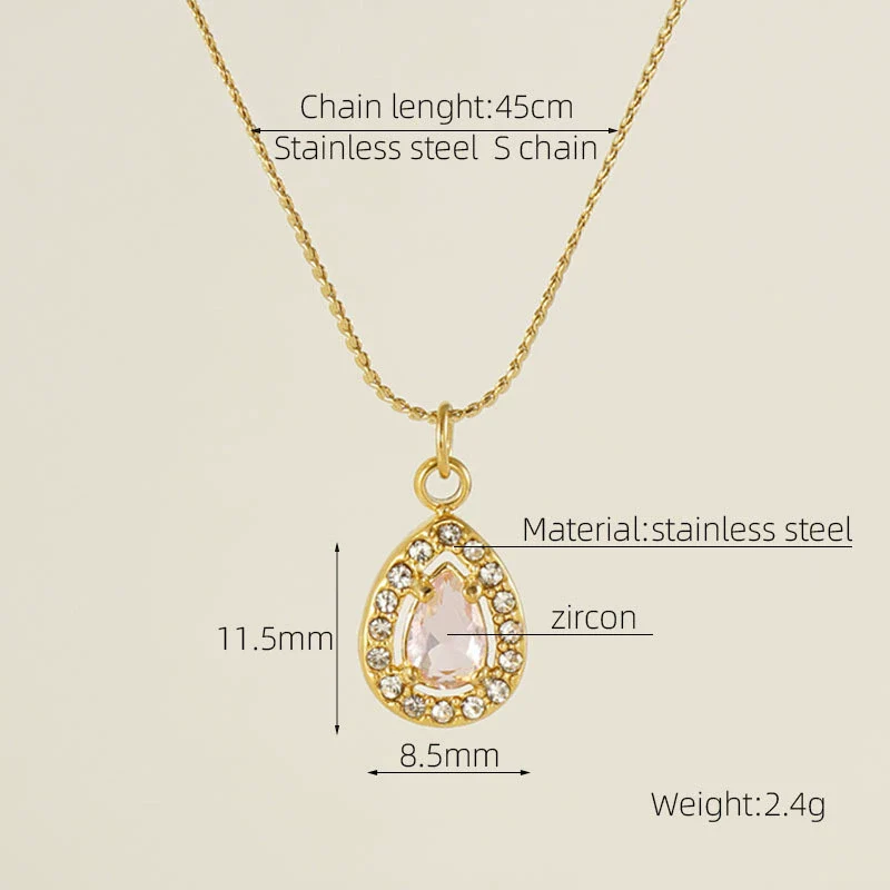 Necklace 316L Stainless Steel 18K Gold Plated Light Luxury Geometric Inlaid Zircon Sshaped Pendant For Women - Image 27