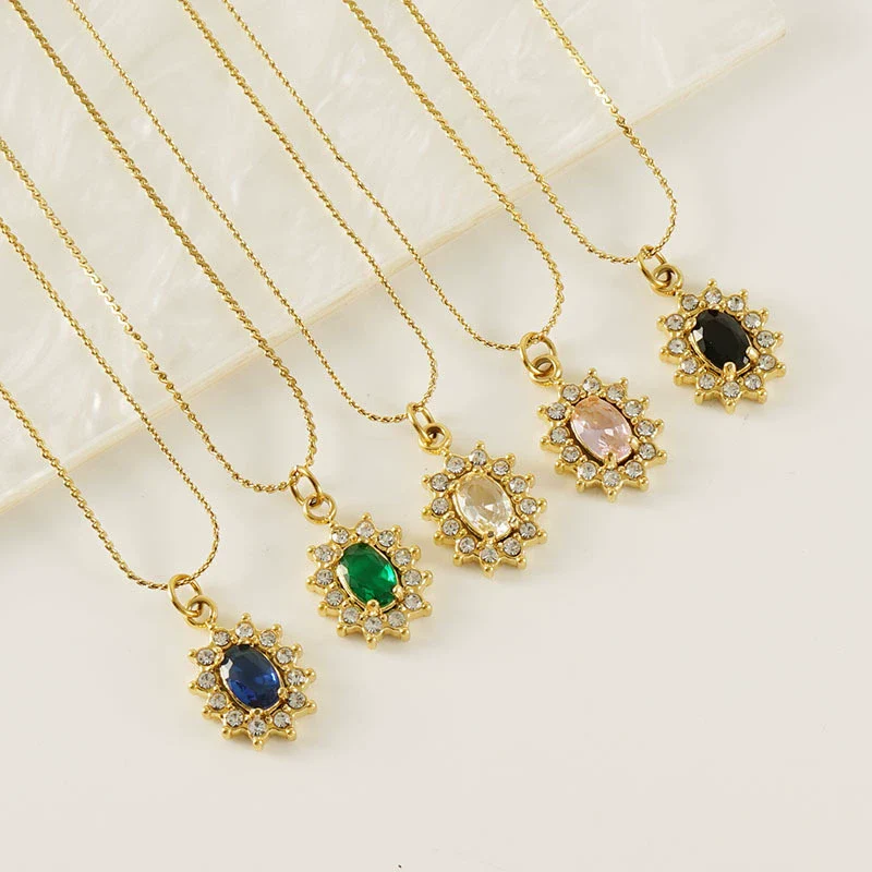 Necklace 316L Stainless Steel 18K Gold Plated Light Luxury Geometric Inlaid Zircon Sshaped Pendant For Women - Image 3